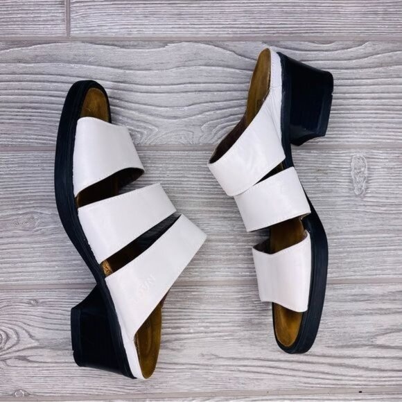 naot sandals white flats strappy summer shoes size 38 / 8 leather slip ons
